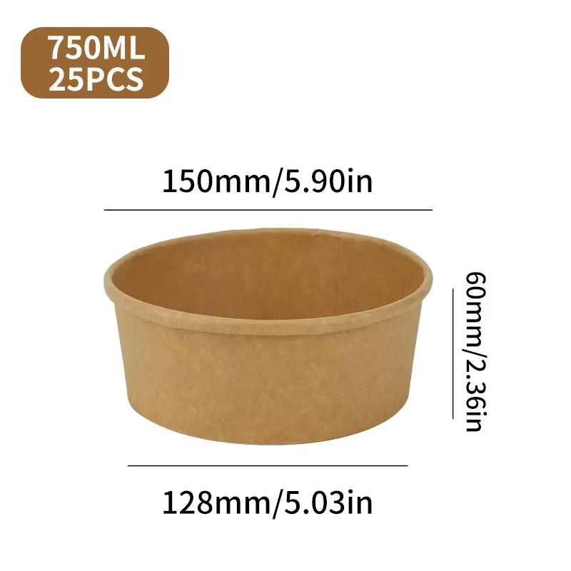 25pcs Kraft Paper Round Bowls Lunch Box Bento Box Food Containers with Lid Disposable Takeaway Soup Salad Noodles Meal Prep Eco-Friendly Food Storage for Picnic Party Travel - 图片 17