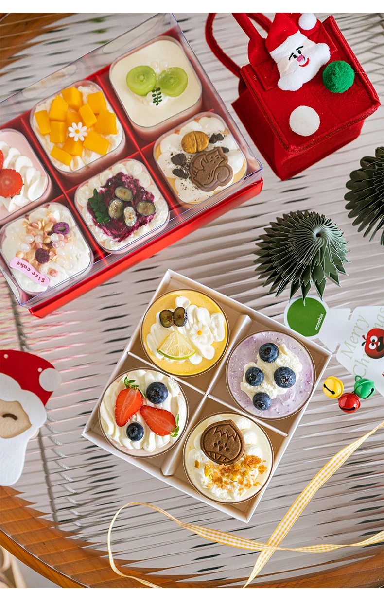 Premium Transparent Mousse Cake Box Set with Handle, 4/6/9 Grid Options, Perfect for Mini Pastries, Small Cakes, Gift Giving, New Year Celebrations, Party Favors, Baking Presentation, Elegant Dessert Packaging 6