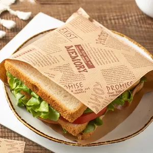 50PCS Grease-Resistant Kraft Paper Food Wrapping Sheets – Oil-Proof Sandwich, Burger, Fries, Toast & Fried Food Liners – Cute Bear Print Party Disposable Paper Mats for Home, Restaurant, Bakery