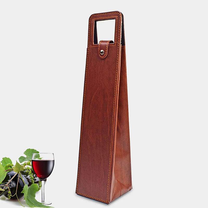 High-Grade PU Leather Wine Gift Box – Elegant Solid Color Single Bottle Carrier Bag for Champagne, Beer, or Red Wine, Classic Portable Tote for Gifting and Party Use, Durable Leather Packaging Case 11