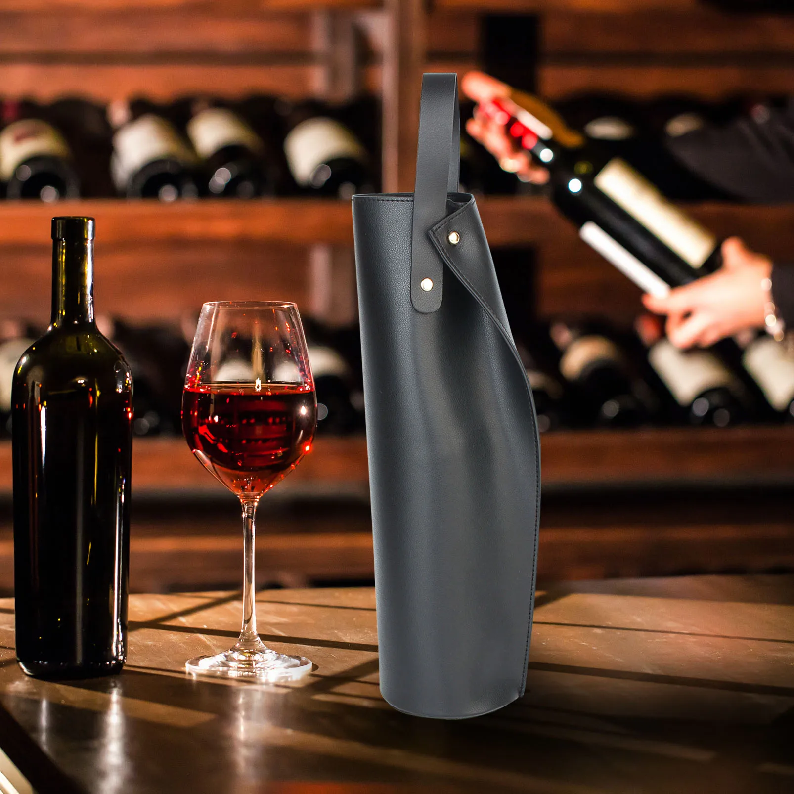 Reusable PVC Leather Wine Tote Carrier – Double Layered Wine Bag for Gift Packaging, Birthdays, Holidays, and Party Wine Presentation, Available in Blue and Brown