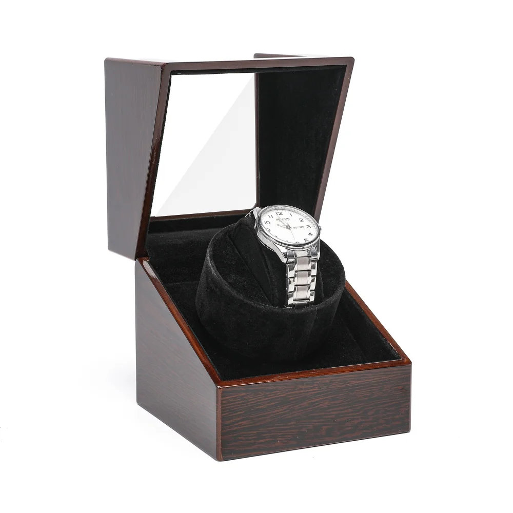 Luxury Wooden Single Automatic Watch Winder with Silent Mabuchi Motor, Glass Display Case, Battery or Adapter Powered Storage Box, Elegant Rotation Shaker for Mechanical Timepieces and Safe Jewelry Holder - 图片 2
