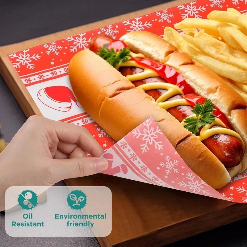 20pcs Christmas-Themed Greaseproof Deli Paper Sheets for Sandwiches, Burgers, Fries, and Snacks – Food-Grade Eco-Friendly Basket Liners for Holiday Parties, Baking, and Festive Food Presentation - 图片 4