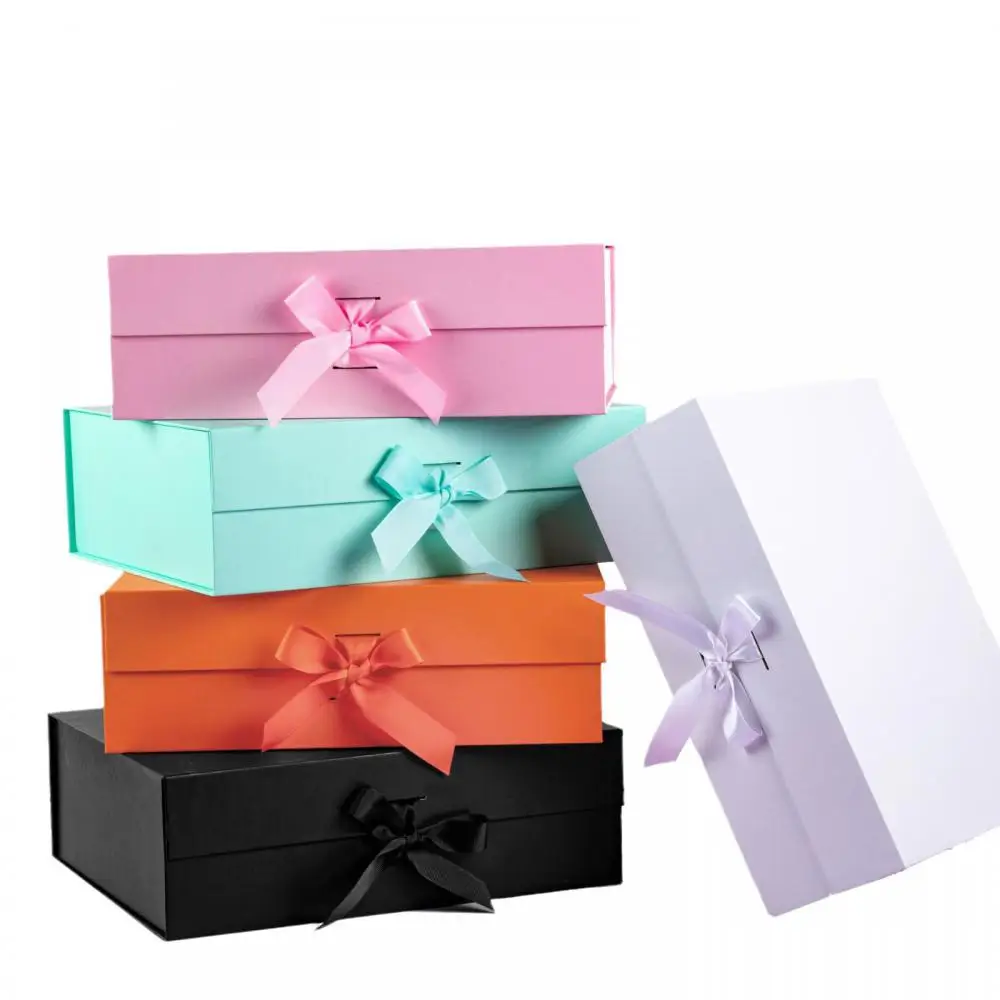 Gift Box with Magnetic Closure and Lid, Foldable Cardboard Gift Packaging Box with Ribbon for Valentine’s Day, Birthday, Wedding, Bridesmaid Proposal, Party Supplies, Holiday Present Wrapping