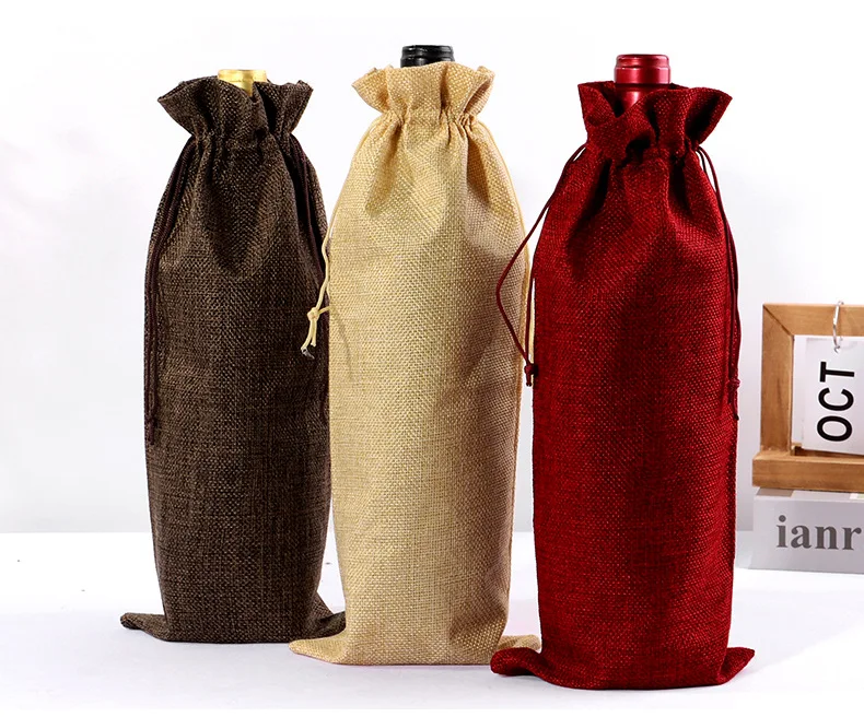 10PCS Burlap Wine Gift Bags Set – Rustic Red Wine Bottle Covers for Champagne or Liquor, Drawstring Pouches for Wedding, Holiday, Party, and Corporate Events, Eco-Friendly Reusable Packaging 7