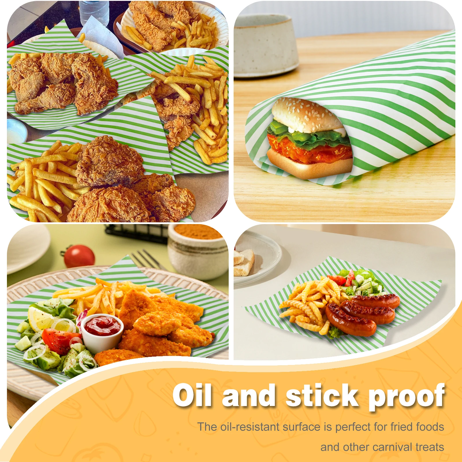 200 Sheets Food Wrapping Paper Striped Print Oil-Resistant Dry Waxed Deli Paper for Sandwiches, Fries, Hot Dogs, Hamburgers, Snacks, Cafeteria, Restaurant, Picnic, Party Use - 图片 4