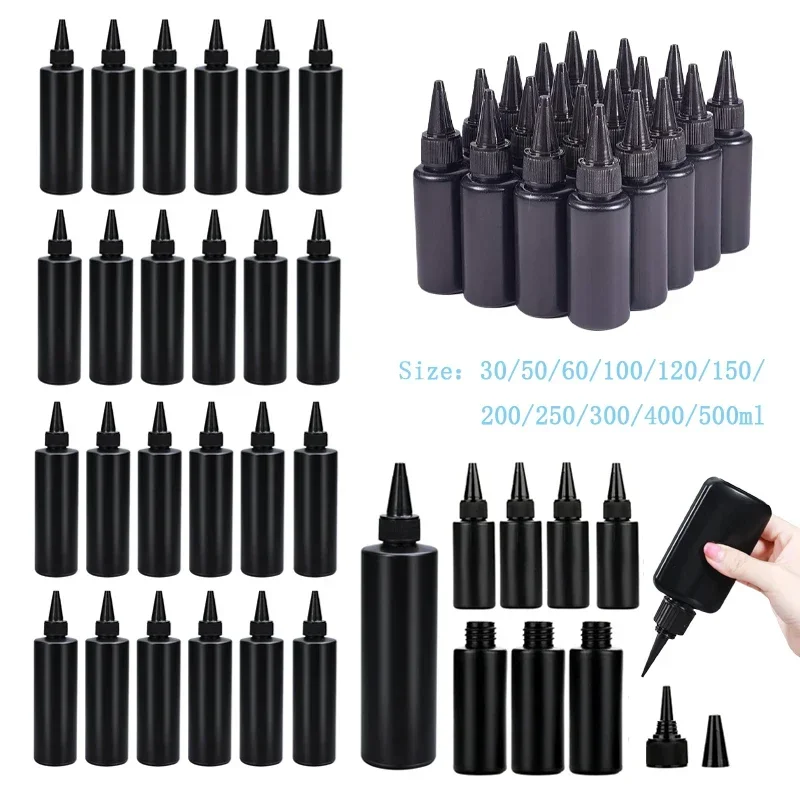 10pcs HDPE Black Plastic Squeeze Bottles with Caps – 30ml to 500ml Refillable Containers for Glue, Oil, Pigment, and DIY Liquids, Reusable Portable Bottles for Crafts, Kitchen, and Small Business Packaging - 图片 2