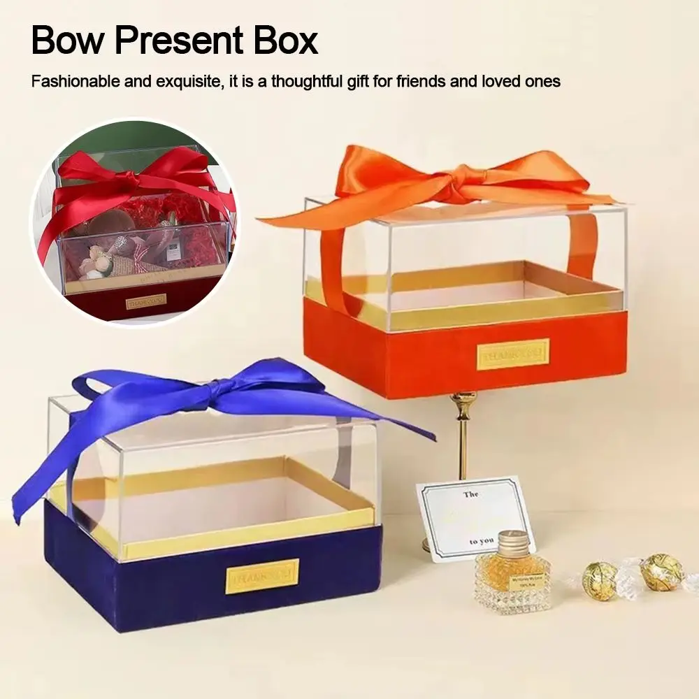 Transparent Wedding Hand Gift Box, Luxury Acrylic Bow Present Container for Valentine's Day, Anniversary, or Special Occasion Gifts, Elegant Light and Stylish Packaging for Weddings and Parties - 图片 3