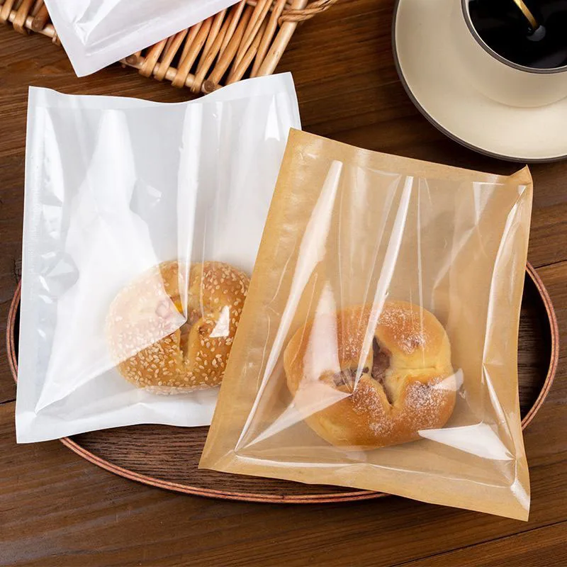 100/200PCS Kraft Paper Food Packaging Bags with Transparent Window, Heat Resistant Oil Proof Bakery Bags for Bread, Toast, Cookies, Pastries, Sandwich, Candy, Snack, Café Takeout, Party Supplies - 图片 5