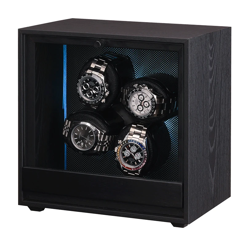 Luxury Automatic Watch Winder Box with 4/8/12 Slots – Black Wood Grain Finish, Ultra-Quiet Mabuchi Motor, Adjustable Rotation Settings, and Built-in RGB Ambient Lighting for Premium Watch Storage - 图片 9