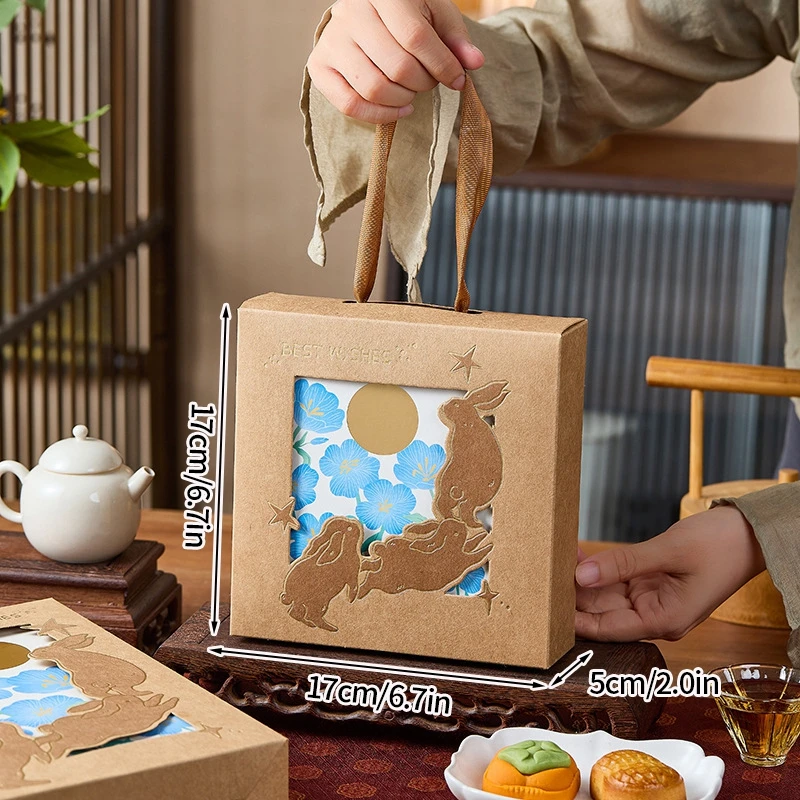 5pcs Mooncake Gift Boxes, Premium Cardboard Mid-Autumn Festival Packaging with Gold Foil Design, Handle for Easy Carrying, Perfect for Mooncakes, Chocolates, Egg Yolks, and Autumn Festival Gifts - 图片 8