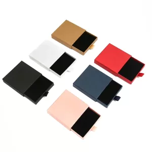 Custom Kraft Paper Drawer Jewelry Boxes with Logo – Small Business Necklace Ring Earring Packaging Gift Boxes | 1000g Paper + Black Sponge Insert | Plain or Personalized Jewelry Box Bulk Wholesale