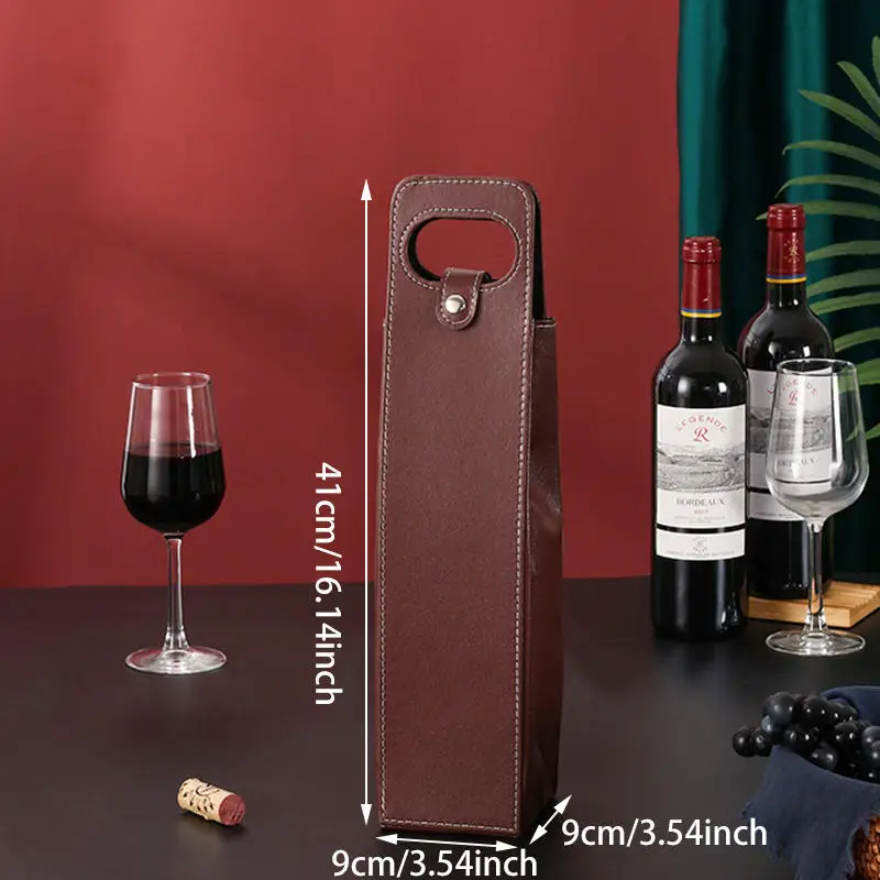Luxury Reusable PU Leather Wine Tote Carrier – Portable Champagne & Wine Gift Bag for Wedding, Party, or Picnic, Elegant Single Bottle Holder with Handle, Waterproof & Durable Design - 图片 5