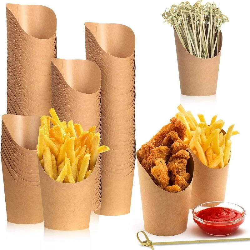 25/50PCS Kraft Paper French Fry Cups, Disposable Waffle and Charcuterie Snack Holders, Hand-Held Snack Packaging Boxes for Party, Wedding, Birthday, Catering, and Takeout