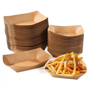 5pcs Kraft Paper Dessert and Snack Boxes, Disposable Cake Containers, Pastry Trays, French Fries Holders, Food Kraft Paper Bowls for Weddings, Birthday Parties, Halloween, Catering, and Event Use