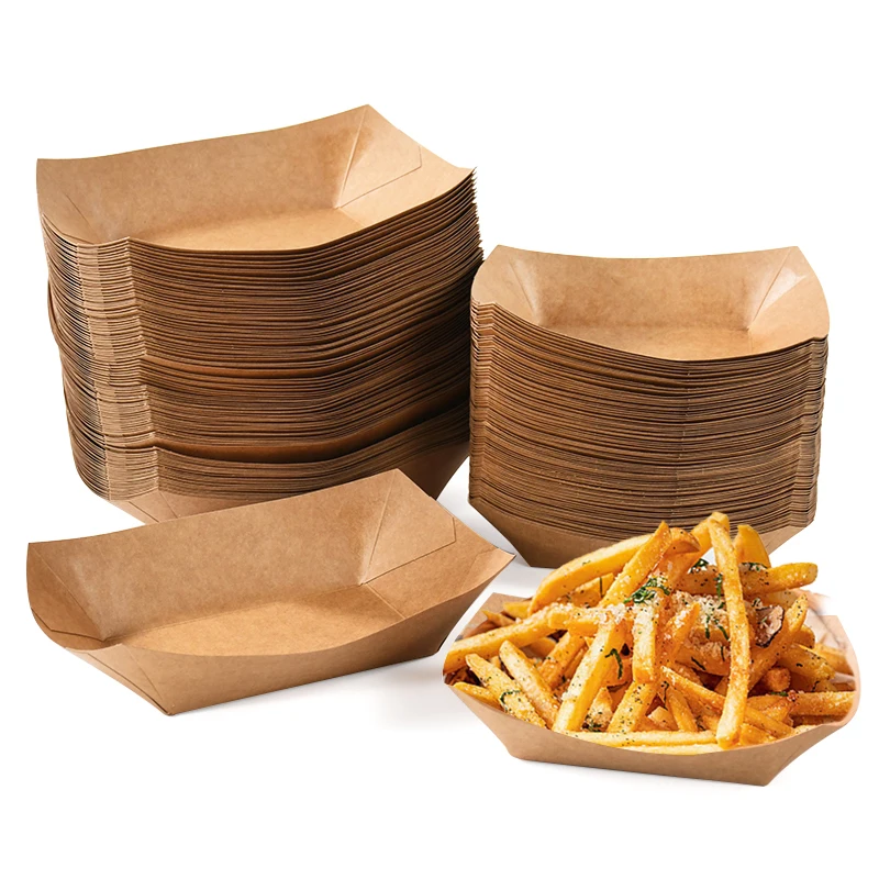 5pcs Kraft Paper Dessert and Snack Boxes, Disposable Cake Containers, Pastry Trays, French Fries Holders, Food Kraft Paper Bowls for Weddings, Birthday Parties, Halloween, Catering, and Event Use