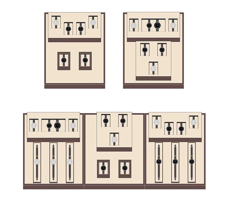 Luxury Brown Leatherette Watch Display Stand Holder – Retail Store Counter and Window Organizer for Watch Presentation, Ramp Base Desk Prop for Jewelry Shop Showcase and Professional Display Use 10