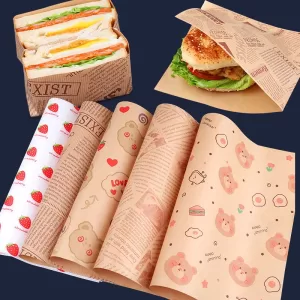 50 Sheets Greaseproof Deli Paper, Non-Stick Sandwich Wrapping Paper, Oil-Proof Baking Parchment Liner for Bread, Burger, Cake, Pizza, Dessert, Food Wrapping and Takeout Packaging