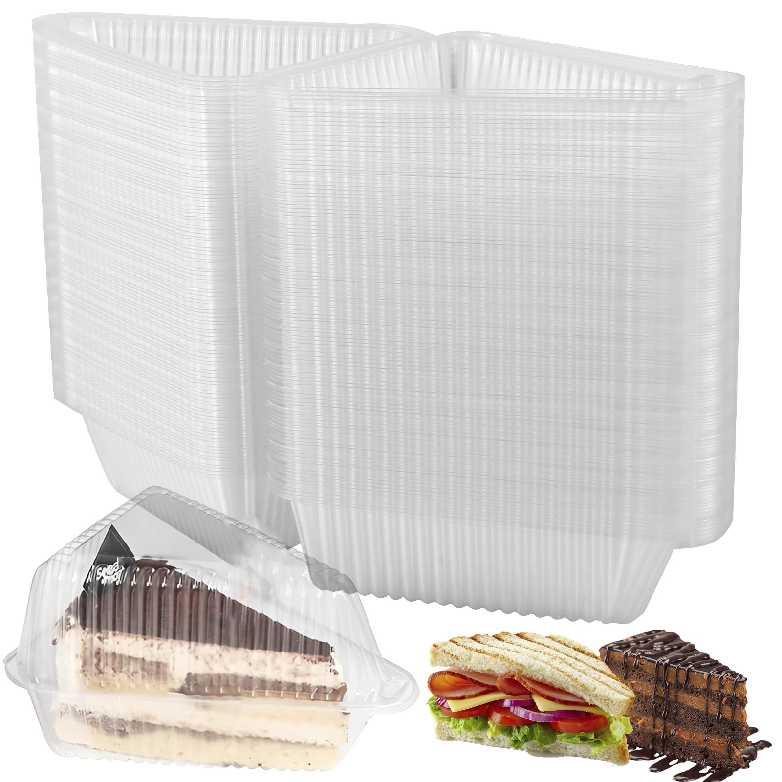 150Pcs Clear Triangle Cake Slice Containers, Reusable Plastic Dessert Boxes for Mousse, Cheesecake, Fruit Cake, Cupcakes, and Party Food Packaging, Stackable and Food-Safe PS Material