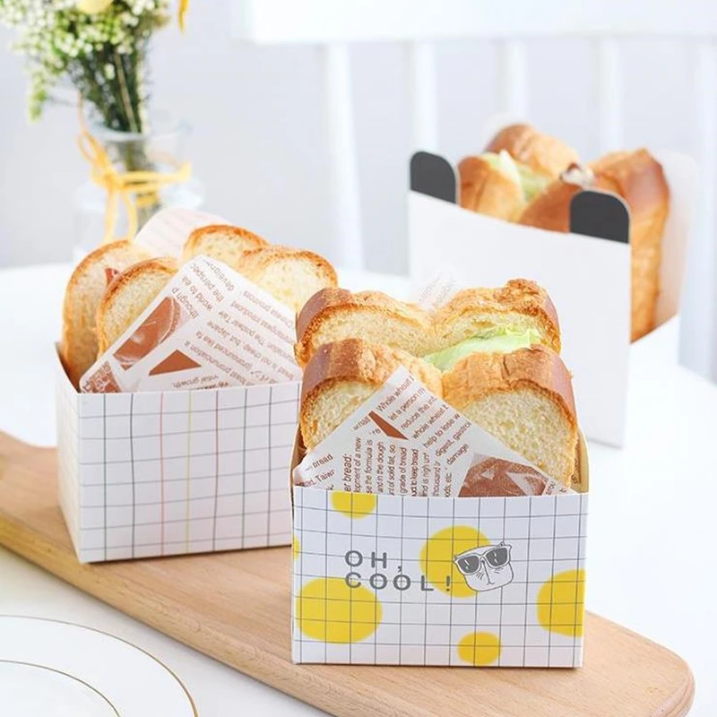 10 Sets Cardboard Sandwich & Burger Packaging Boxes, Toast and Bread Paper Trays, Disposable Food Containers for Cakes, Bakery Items, Takeout, Wedding Party, Catering, Gift, Snacks - 图片 2