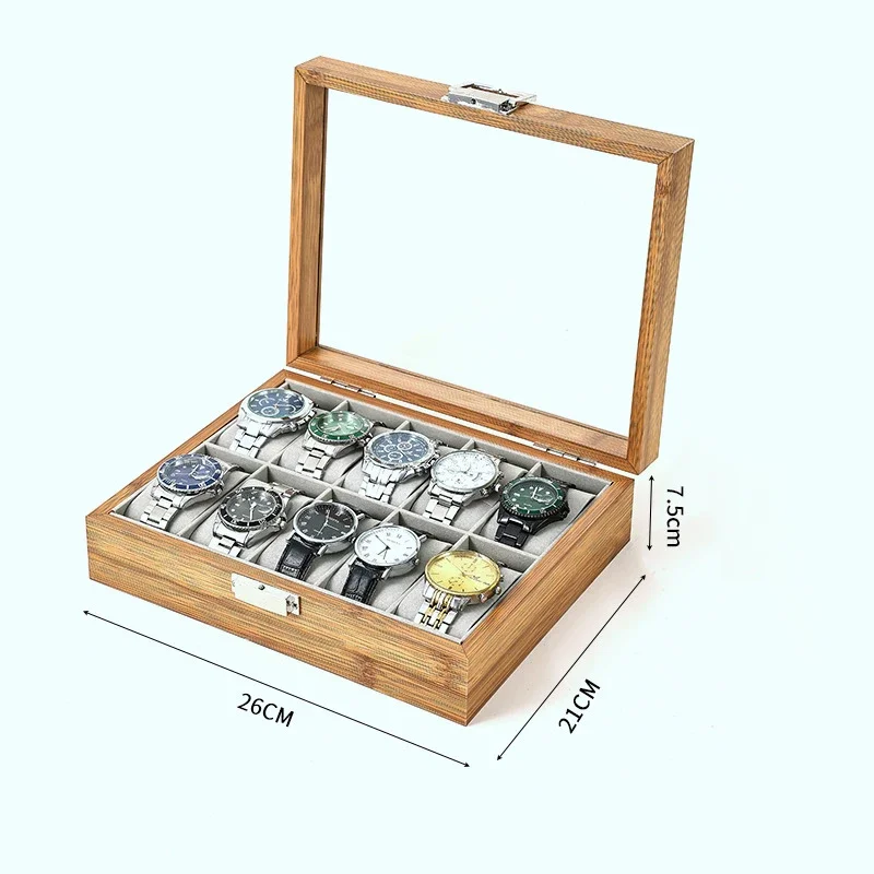 Handcrafted Bamboo Watch Organizer Display Box, 3/6/10/12 Slots Timepiece Storage Case for Men & Women, Elegant Festive Gift Presentation, Eco-Friendly Bamboo Material, Protective Clock Grid Compartments, Luxury Wooden Display Case for Watches and Bracelets - 图片 5