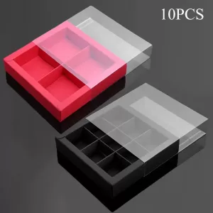 10PCS Chocolate Macarons and Mooncake Boxes with 4/9 Grid Inserts, PVC Transparent Window Gift Packaging, Ideal for Weddings, Christmas, Birthdays, Party Favors, Desserts, and Holiday Celebrations
