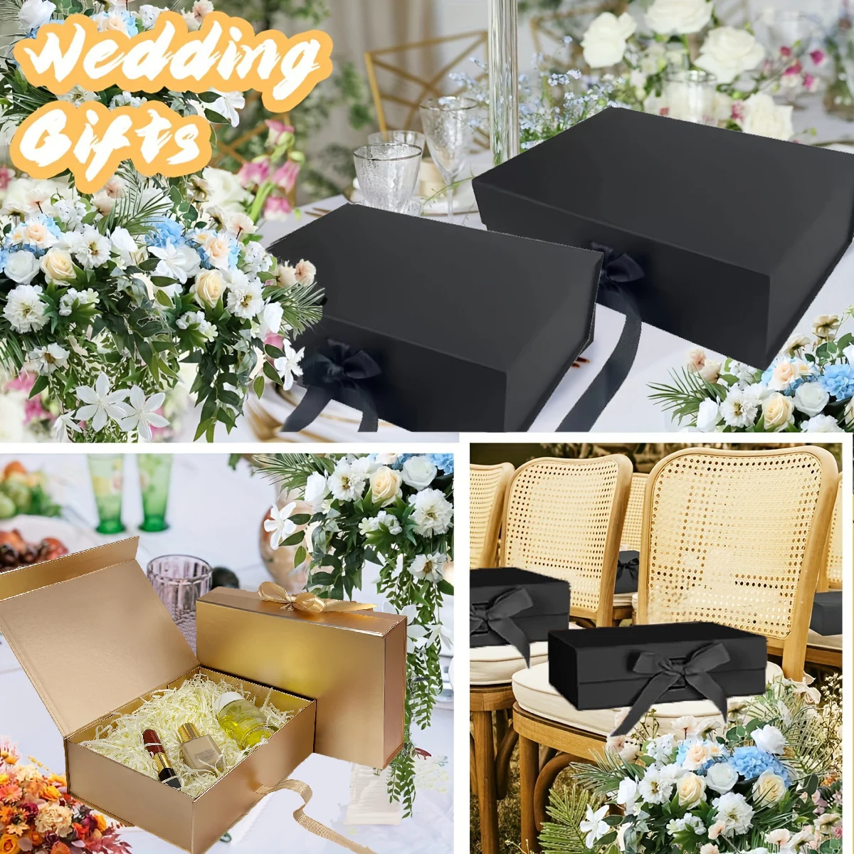 10-1Pcs Magnetic Closure Gift Packaging Box with Ribbon | Collapsible Box with Lid for Wedding Gift Wrap, Bridesmaid Proposal, Birthday, Party Favor | Reusable Magnetic Foldable Box - 图片 6