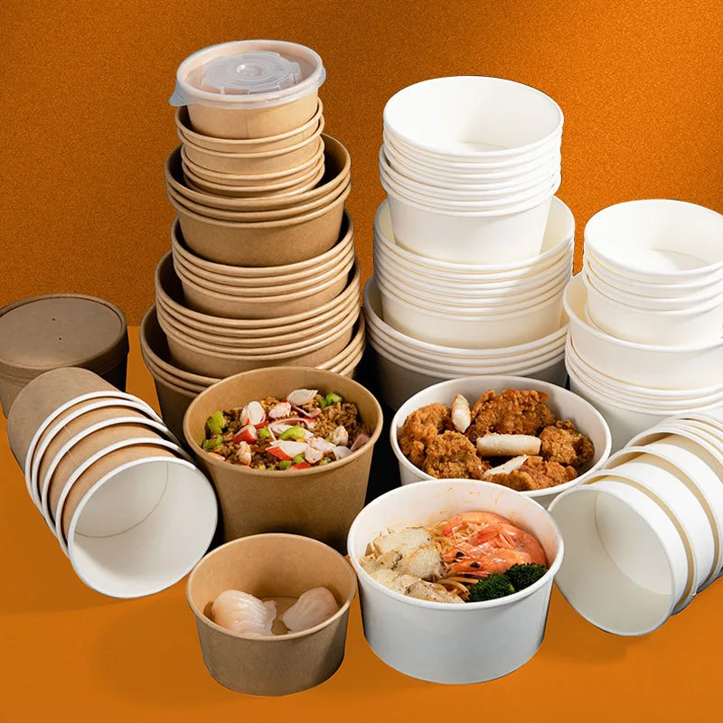 20Pcs Disposable Round Paper Lunch Box with Lid, Eco-Friendly Bento Food Storage Containers for Salad Fruit Cake Dessert Meal Prep Takeout Kitchen Party Use 8