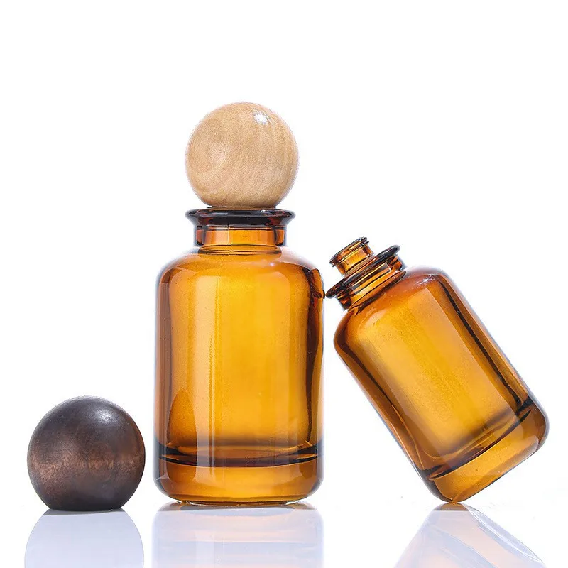 10pcs 30ml 50ml 100ml Brown Glass Perfume Spray Bottles with Wooden Cap | Empty Atomizer Refillable Crimp Neck Containers | Elegant Bayonet Design Reusable Fragrance Bottles for DIY Perfume & Travel Use - 图片 3