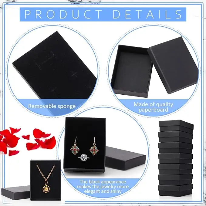 1PCS Black Square Jewelry Display Gift Box Organizer for Ring, Earring, Necklace, Bracelet, or Brooch – Elegant Velvet Paper Jewelry Packaging Box for Engagement, Wedding, Proposal, and Wholesale Display Use - 图片 5