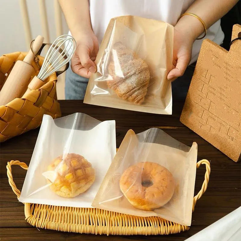 100/200PCS Kraft Paper Food Packaging Bags with Transparent Window, Heat Resistant Oil Proof Bakery Bags for Bread, Toast, Cookies, Pastries, Sandwich, Candy, Snack, Café Takeout, Party Supplies - 图片 4
