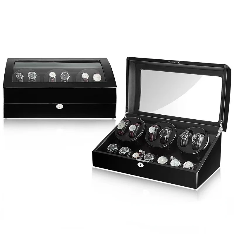 Luxury Automatic Watch Winder Storage Box with LED Light and Lock, 13-Slot Organizer Featuring 6 Rotating Winders and 7 Compartments, Quiet Motor Display Case for Men & Women Mechanical and Automatic Watches 4