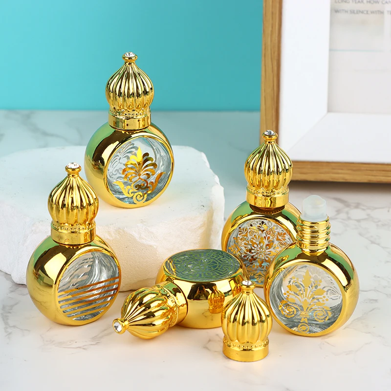 10ml Mini Essential Oil Roller Bottles with Gold Crown Cap – Elegant Carved Electroplated Glass Perfume Containers, Portable Travel-Friendly Empty Bottles for Aromatherapy, DIY Blends, and Small Business Use - 图片 2