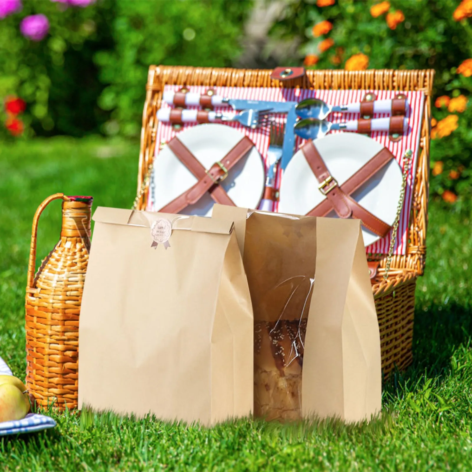 50 Pieces Large Kraft Paper Bread Bags with Transparent Window for Baked Goods, Portable and Foldable Food Storage Bags, Ideal for Homemade Bread, Bagels, Croissants, Snacks, Party, Picnic, S/M/L 7