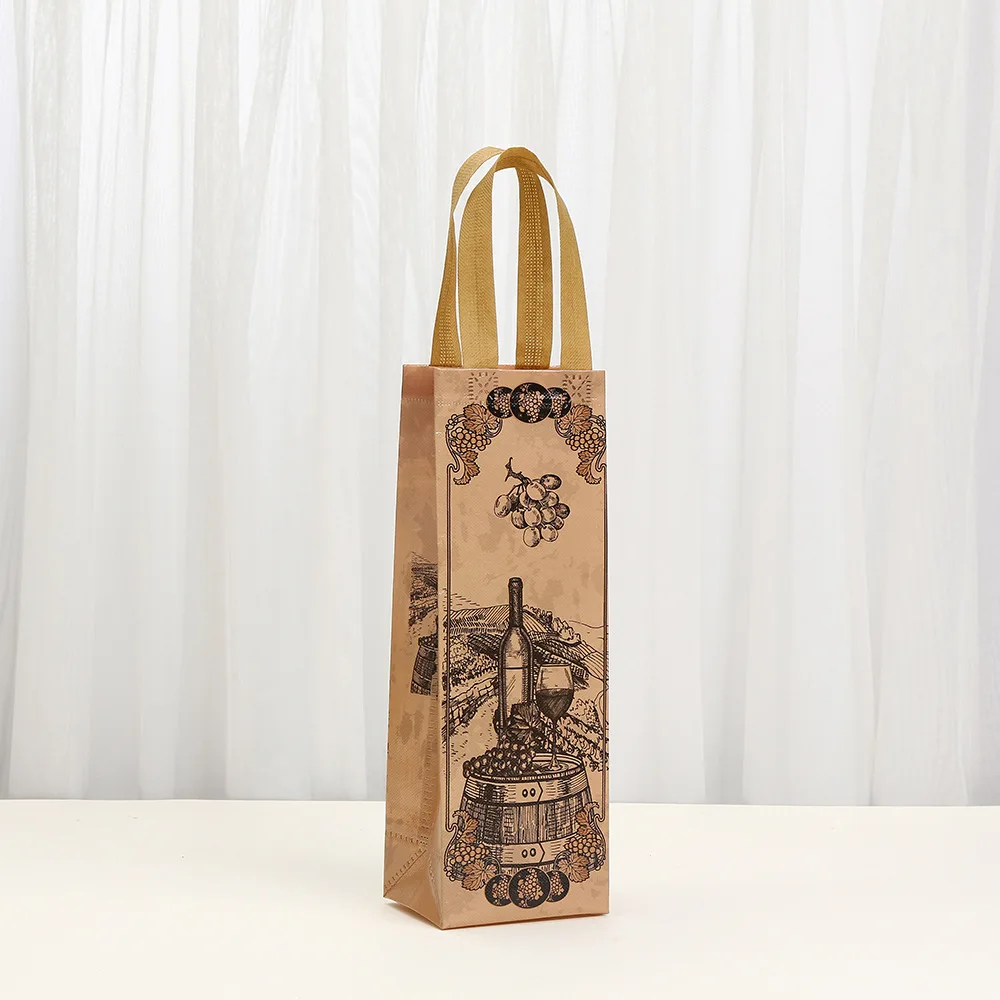Vintage Wine Bottle Gift Bags, Luxury Designer Non-Woven Packaging for Sweets, Rustic Party Favor Wrapping with Reinforced Handles & Retro Vineyard Print for Wine, Champagne, or Holiday Gifts 3