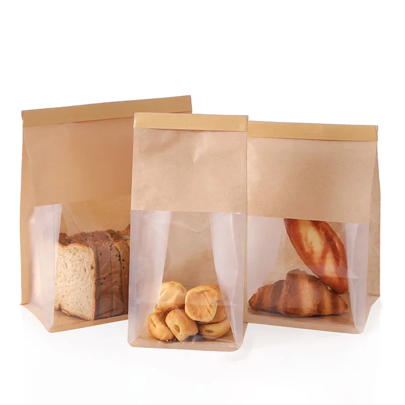 20pcs Kraft Bakery Bags with Clear Window, Reclosable Zipper or Self-Seal Closure, Stand-Up Paper Bags for Bread, Cookies, Pastries, Candy, Café Takeout, Home Baking, Party Packaging - 图片 6