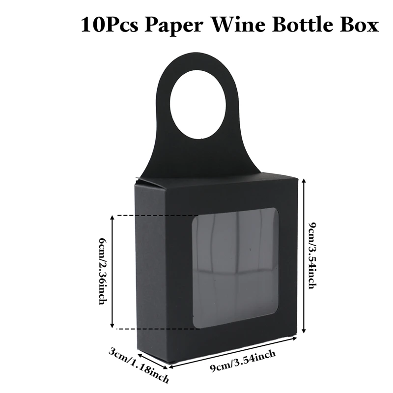 10pcs Kraft Paper Wine Gift Packaging Boxes with Window – Folding Hanging Candy, Biscuit, and Cookie Boxes, Reusable Black/White Cardboard Paper Packaging for Gifts and Parties 1
