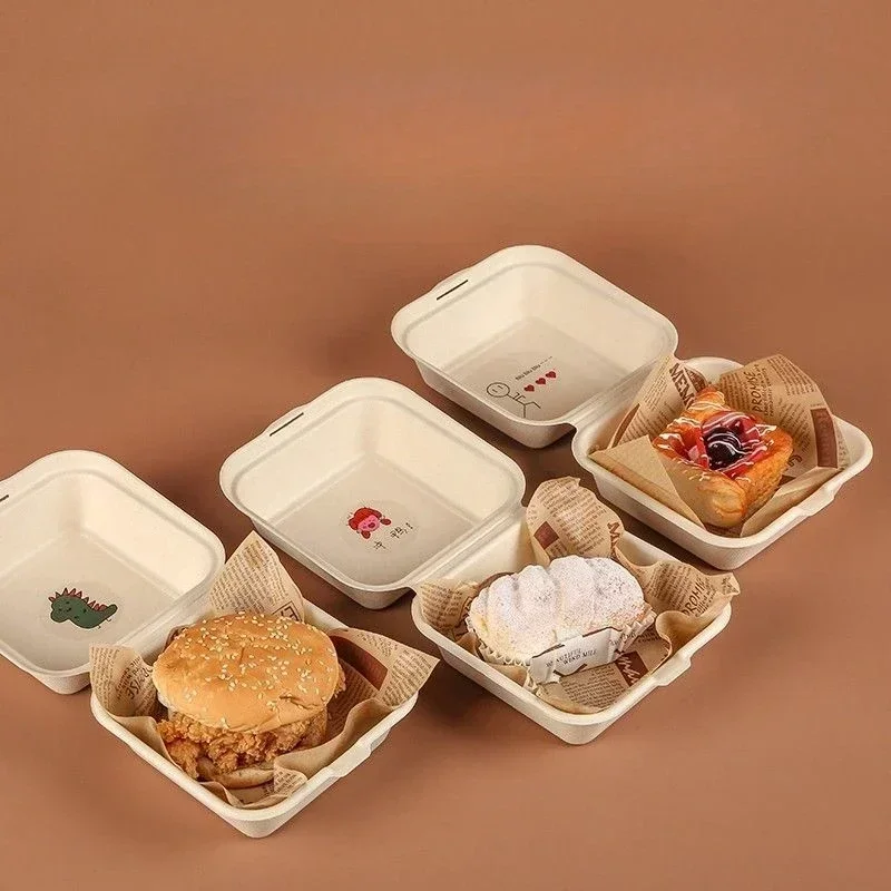 20/50pcs Square Embossed Paper Cake Boxes, 6-Inch Disposable Biodegradable Dessert Containers, Thick Lunch Cases for Hamburg, Tiramisu, Pastries, and Bakery Takeout Packaging - 图片 4