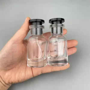 30ml Refillable Glass Perfume Bottle Cylindrical Atomizer Sub-Bottle for Travel, Portable Mini Parfum Spray Container with Aluminum Nozzle and Plastic Cap, Sample Bottle for Fragrance, Essential Oils, DIY Aromatherapy Use