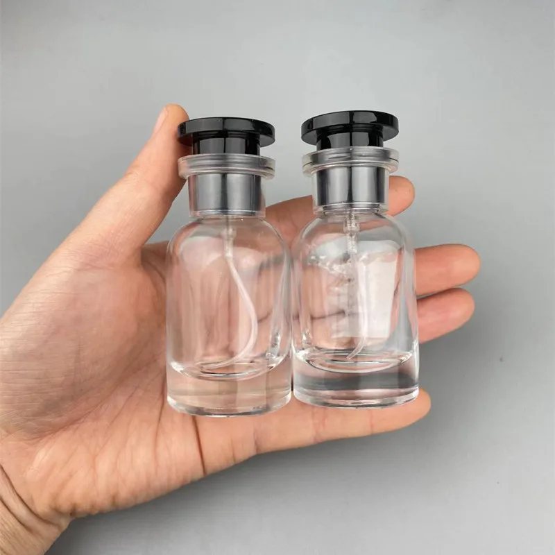 30ml Refillable Glass Perfume Bottle Cylindrical Atomizer Sub-Bottle for Travel, Portable Mini Parfum Spray Container with Aluminum Nozzle and Plastic Cap, Sample Bottle for Fragrance, Essential Oils, DIY Aromatherapy Use