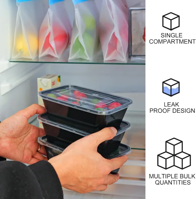 10/20Pcs Disposable Plastic Lunch Box with Lid, Black Food Containers for Fruits, Vegetables, Salads, Sandwiches, Meal Prep, Takeout Kitchen Storage Bento Box Microwave Safe - 图片 3