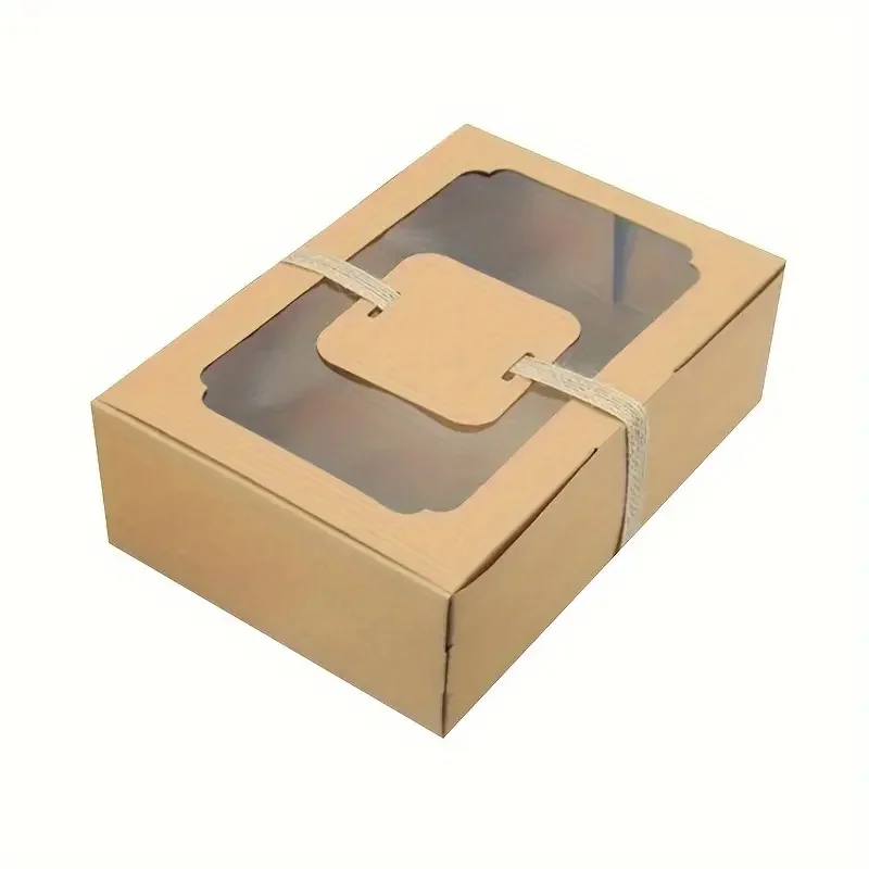 5/10Pcs Kraft Paper Gift Boxes with Clear PVC Window, Large Cookie Candy Cake Packaging Box for Birthday, Christmas, Wedding Favors, and Party Supplies