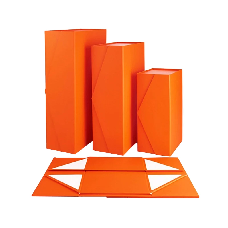 Large Orange Magnetic Folding Rigid Paper Gift Box with Custom Logo Printing, Sturdy Cardboard Packaging for Weddings, Events, Luxury Gifts, Party Favors, Bulk Foldable Storage Solutions