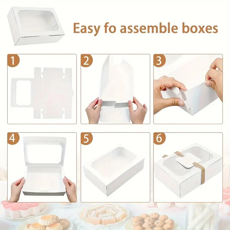 5/10Pcs Kraft Paper Gift Boxes with Clear PVC Window, Large Cookie Candy Cake Packaging Box for Birthday, Christmas, Wedding Favors, and Party Supplies - 图片 6