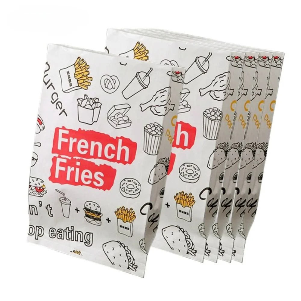100Pcs Greaseproof Oil-Resistant Paper Bags for Food Packaging, Non-Stick French Fries, Sandwich, Pancake, Burger Wrapping Bags, Oven-Safe Kitchen Tools for Party, Takeout, and Home Use 2