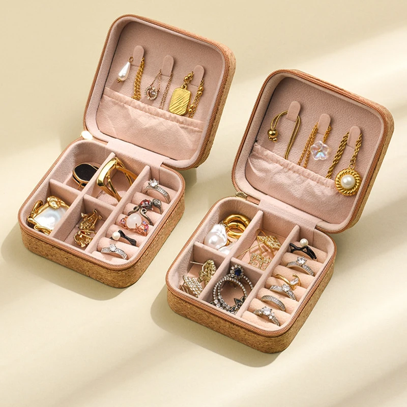 Travel Jewelry Organizer 💼 Cork Jewelry Organizer Box – Portable Travel Earring, Ring & Necklace Storage Case – Compact Multi-Compartment Display Box – Stylish & Functional Vintage Jewelry Holder – Eco-Friendly, Durable, Perfect Gift for Women 1