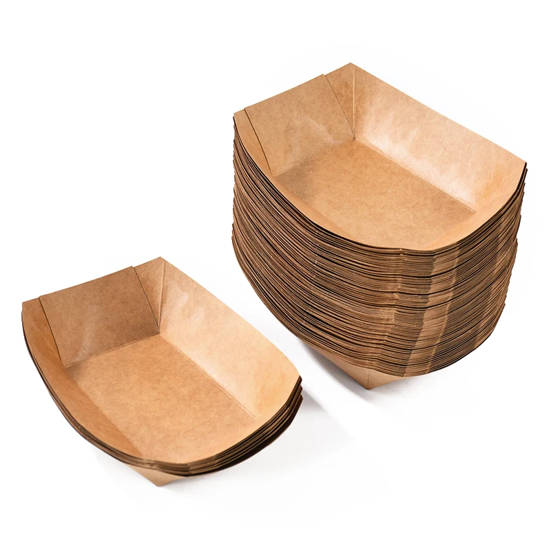 5pcs Kraft Paper Dessert and Snack Boxes, Disposable Cake Containers, Pastry Trays, French Fries Holders, Food Kraft Paper Bowls for Weddings, Birthday Parties, Halloween, Catering, and Event Use - 图片 5