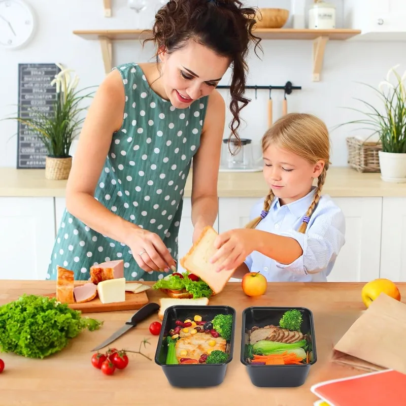 10/20Pcs Disposable Plastic Lunch Box with Lid, Black Food Containers for Fruits, Vegetables, Salads, Sandwiches, Meal Prep, Takeout Kitchen Storage Bento Box Microwave Safe 5