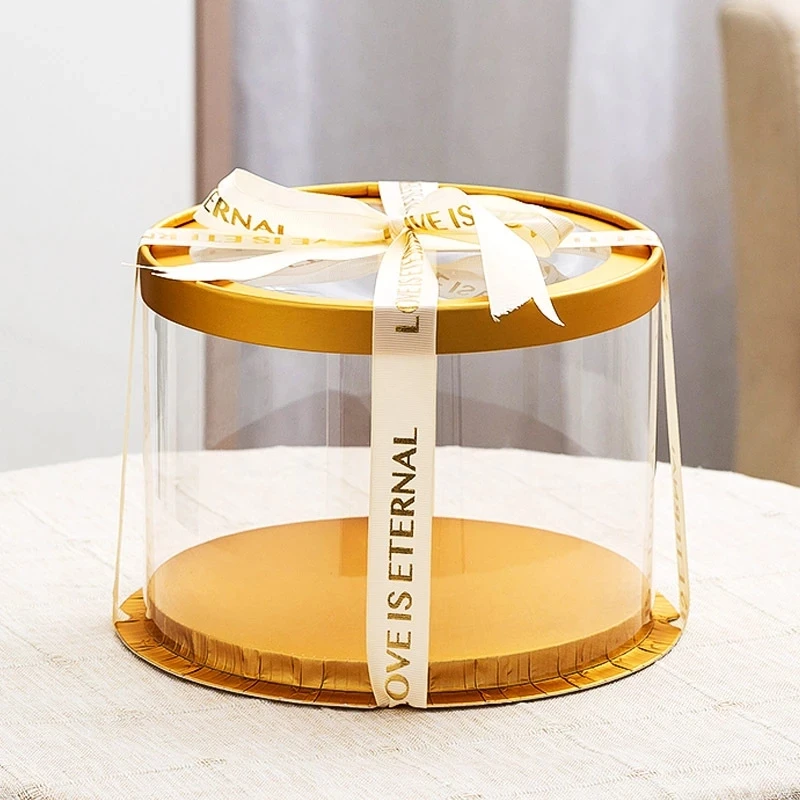 5Pcs Round Clear Cake Boxes PVC Transparent Single Layer Dessert Containers for Birthday, Wedding, Baby Shower, Valentine’s Day Party DIY Cake Display - 图片 6