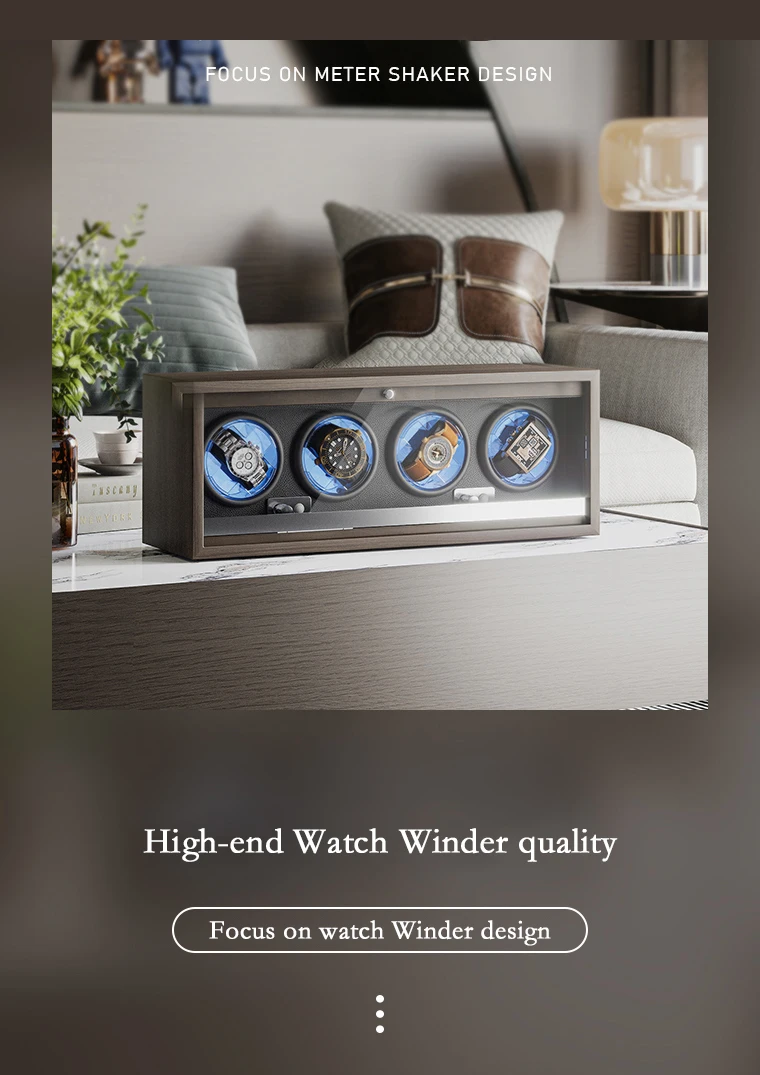 Luxury 4-Slot Automatic Watch Winder Box with High-Precision Japanese Motor, Premium Wooden Construction, Soft Memory Foam Cushions, LED Illumination, Lid Stop Function, Universal AC/USB Powered, Ideal Display Case for Mechanical Watches